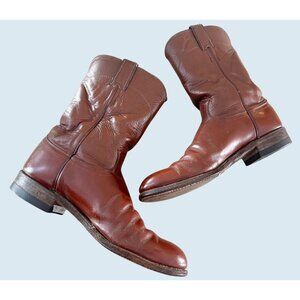 Vintage JUSTIN Brown Leather Roper Leather Boots Sz 8